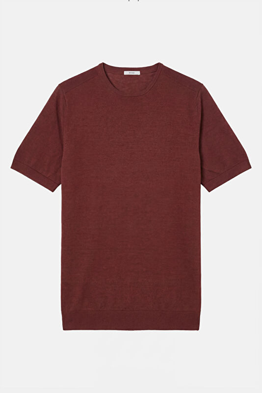 Relax Fit Brick Red Crew Neck Cotton/Linen Men's T-Shirt