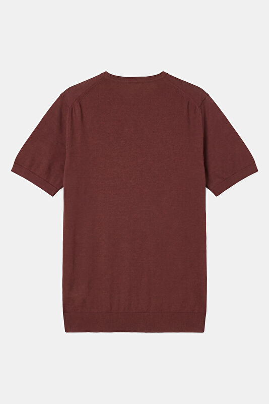 Relax Fit Brick Red Crew Neck Cotton/Linen Men's T-Shirt 2