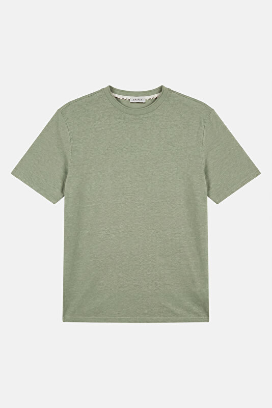 Relax Fit Light Green Crew Neck Linen Men's T-Shirt