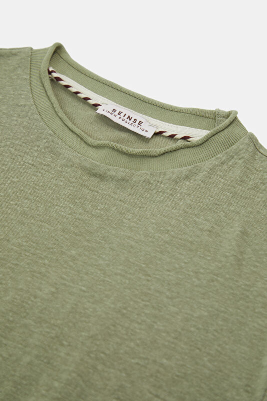 Relax Fit Light Green Crew Neck Linen Men's T-Shirt 3