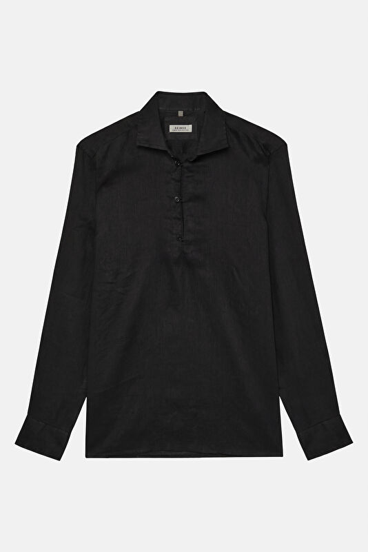 Relax Fit Black Linen Men's Shirt