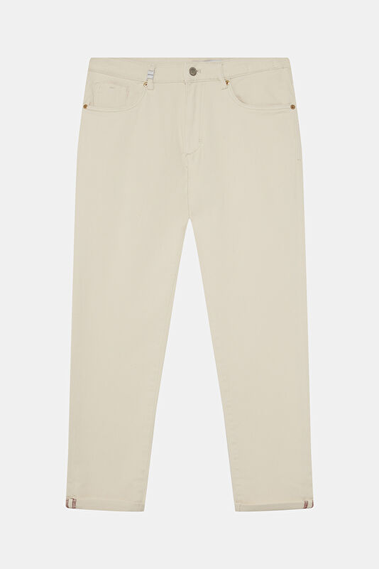 Relax Fit Ecru Straight Leg Cotton Elastane Men's Trousers