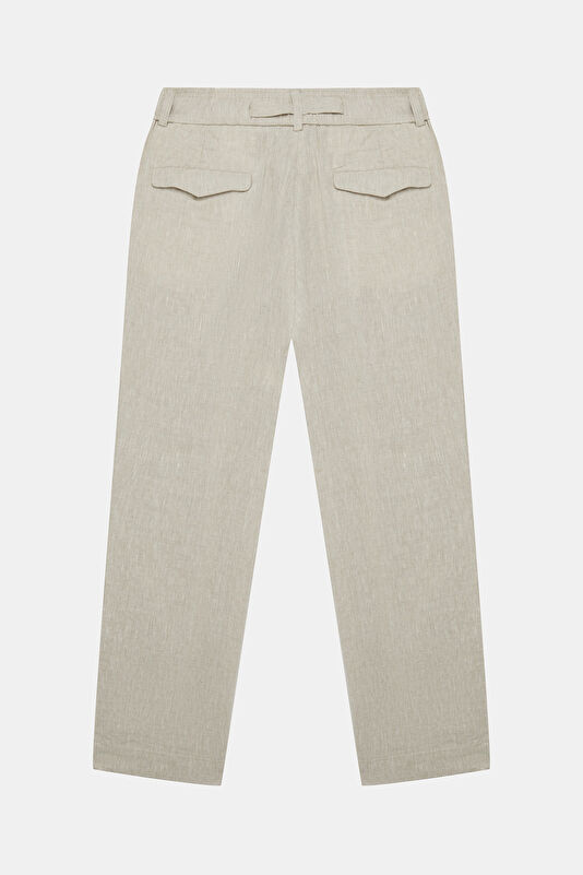 Relax Fit Beige Straight Leg Linen Men's Trousers 2