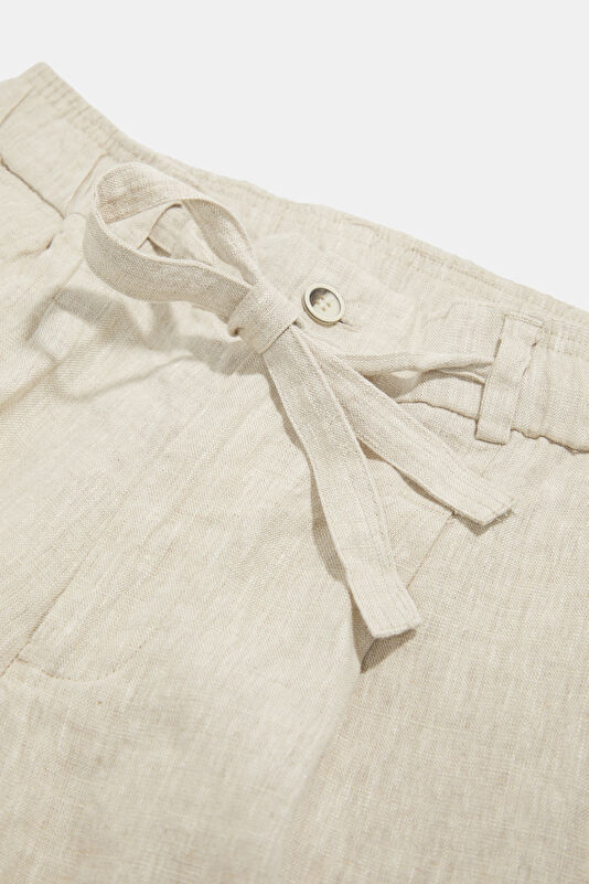 Relax Fit Beige Straight Leg Linen Men's Trousers 3