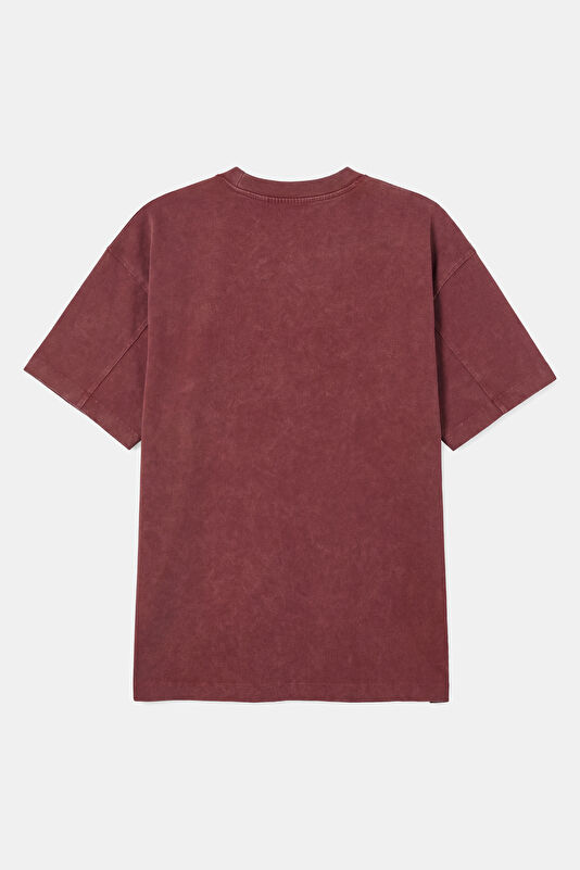 Relax Fit Brick Red Crew Neck Embroidered Men's T-Shirt 2