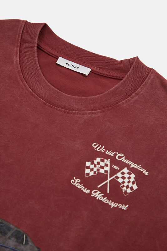 Relax Fit Brick Red Crew Neck Embroidered Men's T-Shirt 3