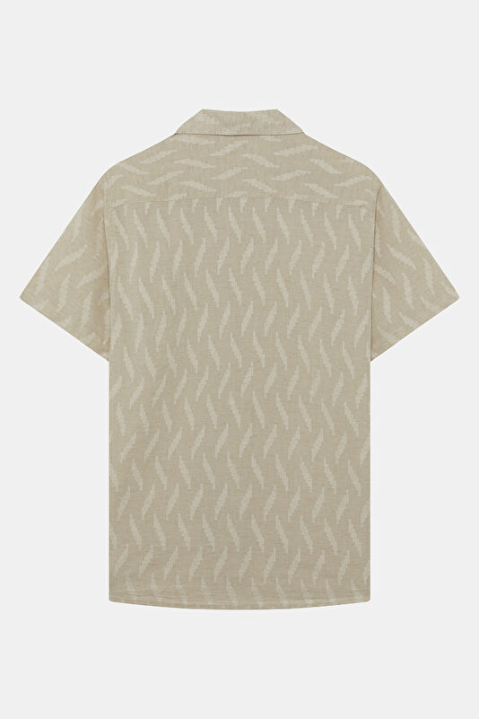 Relax Fit Beige Resort Neck Linen Cotton Men's Shirt 2