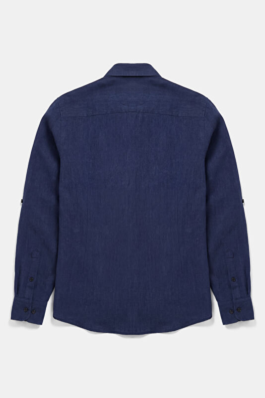 Relax Fit Navy Blue Linen Men's Shirt 2
