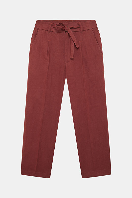 Relax Fit Brick Red Linen Men's Trousers