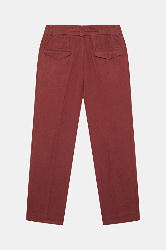 Relax Fit Brick Red Linen Men's Trousers 2