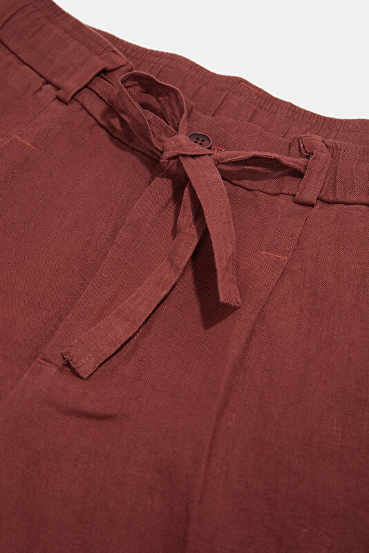Relax Fit Brick Red Linen Men's Trousers 3