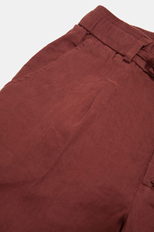 Relax Fit Brick Red Linen Men's Trousers 4