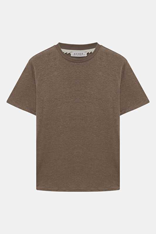 Relax Fit Brown Crew Neck Linen Men's T-Shirt