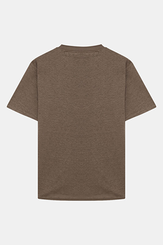 Relax Fit Brown Crew Neck Linen Men's T-Shirt 2