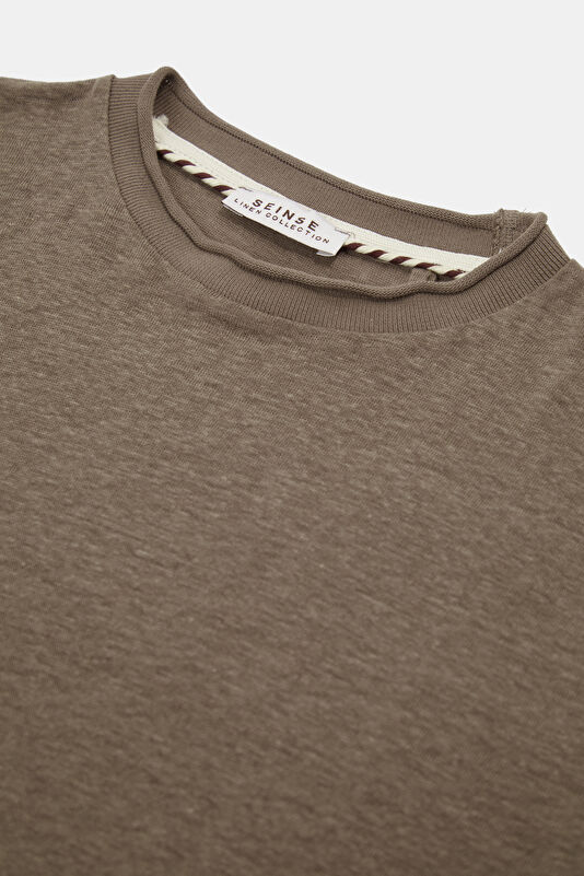 Relax Fit Brown Crew Neck Linen Men's T-Shirt 3