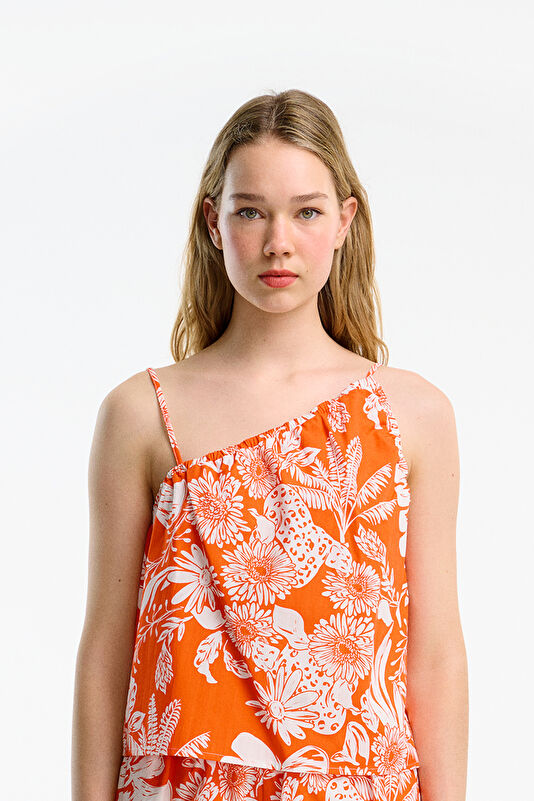 Multicolored Patterned Strappy Women's Blouse