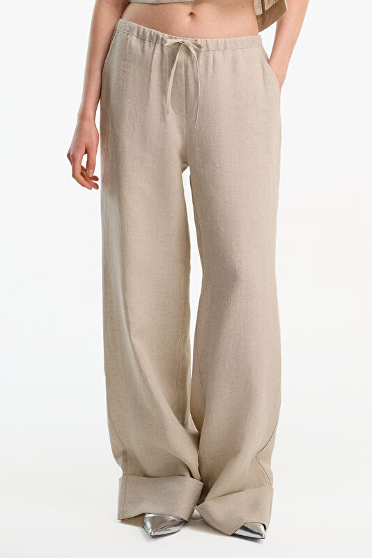 Taş Wide Leg Keten Kadın Pantolon 3