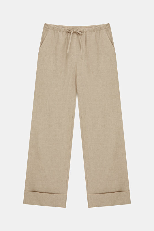 Taş Wide Leg Keten Kadın Pantolon 4
