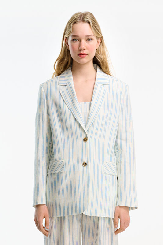 Blue Buttoned Linen Women's Jacket 2