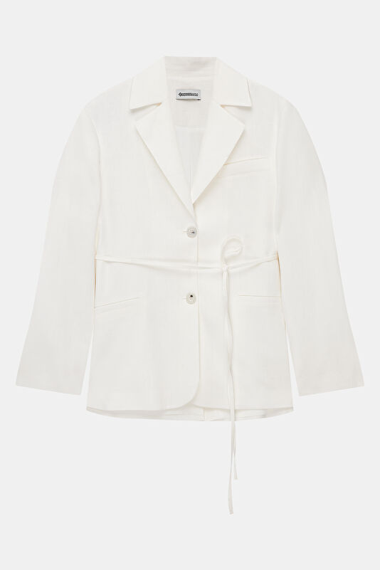 White Buttoned Linen Women's Jacket