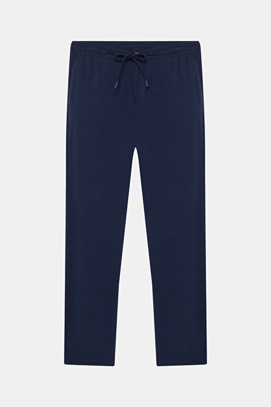 Navy Blue Straight Leg Lyocell Men's Trousers 4