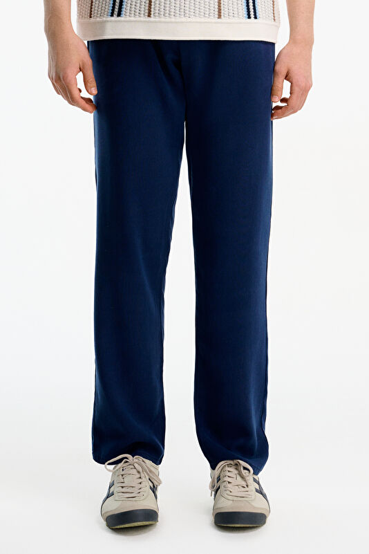 Navy Blue Straight Leg Lyocell Men's Trousers 3