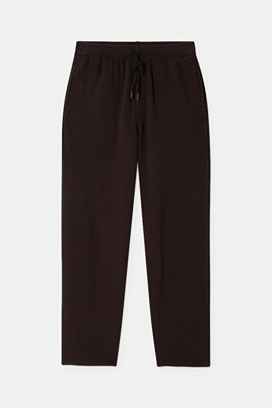 Dark Brown Wide Leg Cotton Elastane Men's Sports Trousers