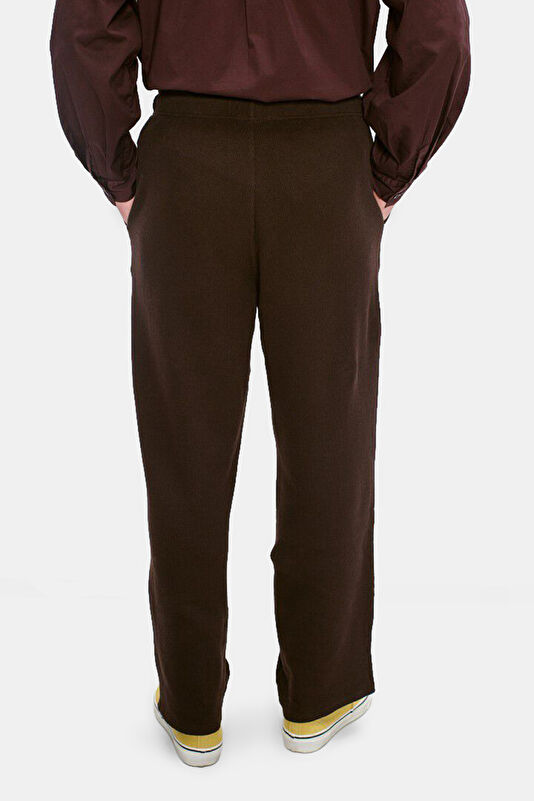 Dark Brown Wide Leg Cotton Elastane Men's Sports Trousers 4