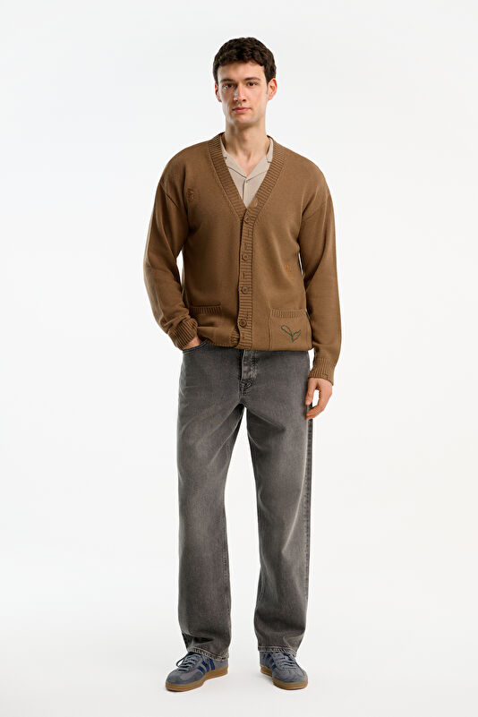 Camel Embroidered Knit Men's Cardigan 3