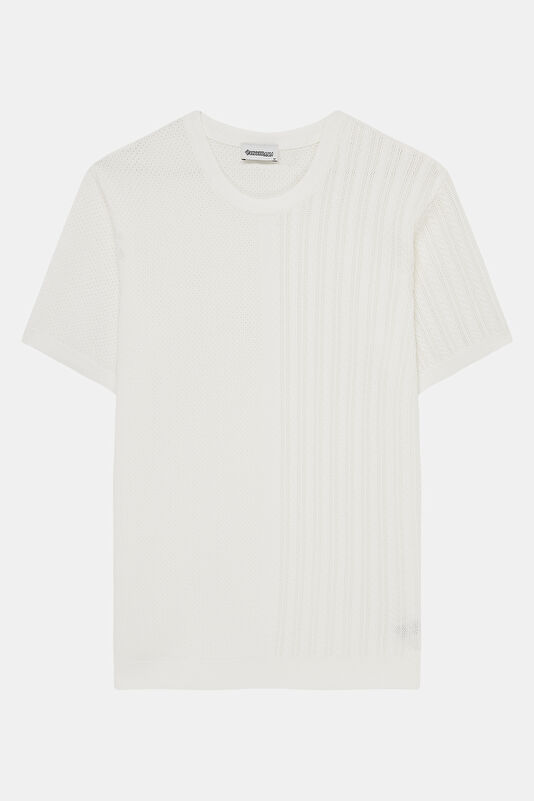 Ecru Crew Neck Knitted Pattern Men's T-Shirt
