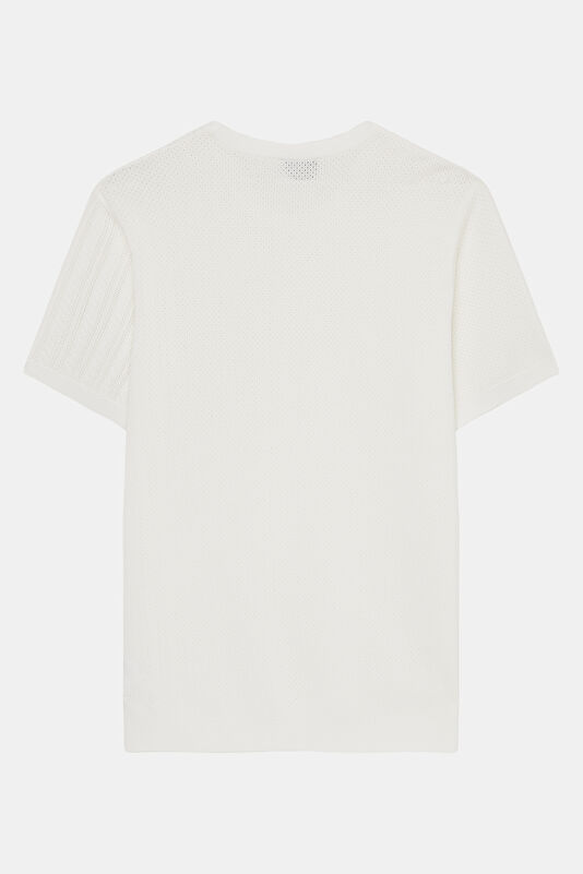 Ecru Crew Neck Knitted Pattern Men's T-Shirt 2