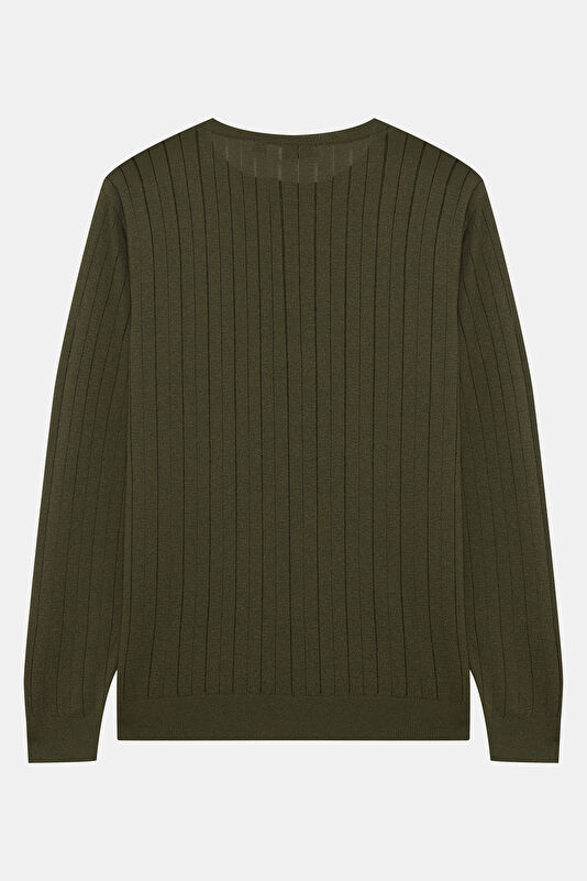 Khaki Striped Pattern Viscose Knit Men's Sweater 2