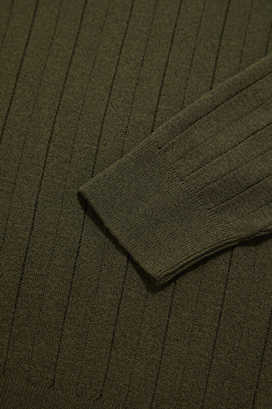 Khaki Striped Pattern Viscose Knit Men's Sweater 4