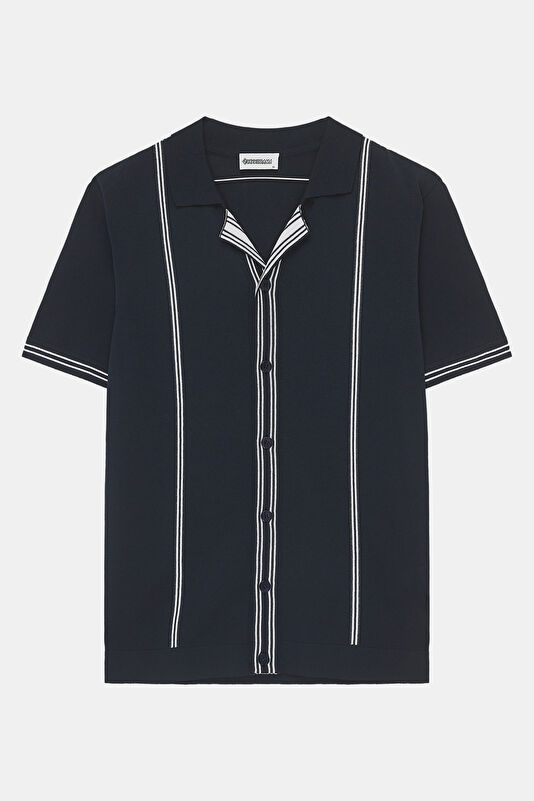 Navy Regular Striped Patterned Men's T-Shirt