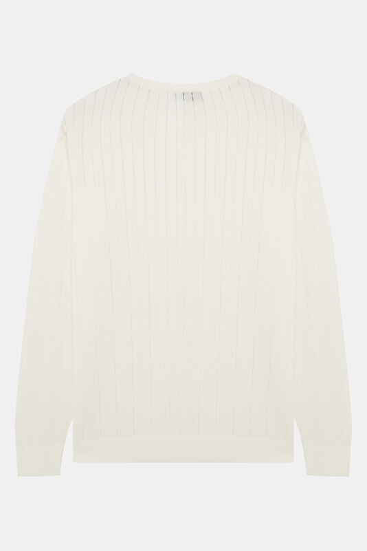 Ecru Striped Pattern Viscose Knit Men's Sweater 2