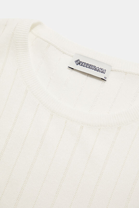 Ecru Striped Pattern Viscose Knit Men's Sweater 3