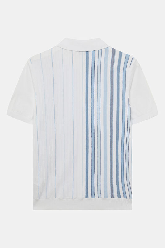 White Polo Collar Striped Pattern Men's T-Shirt 2