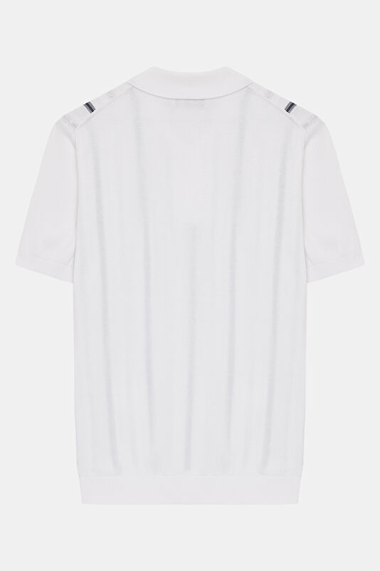 White Polo Collar Striped Pattern Men's T-Shirt 2