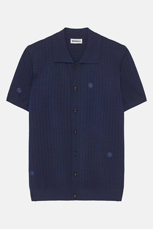 Navy Polo Collar Embroidered Men's T-Shirt 4