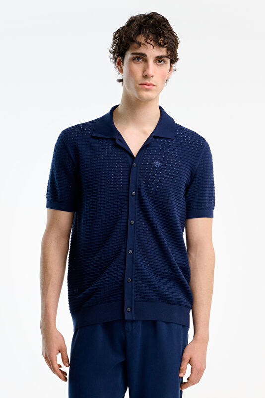Navy Polo Collar Embroidered Men's T-Shirt