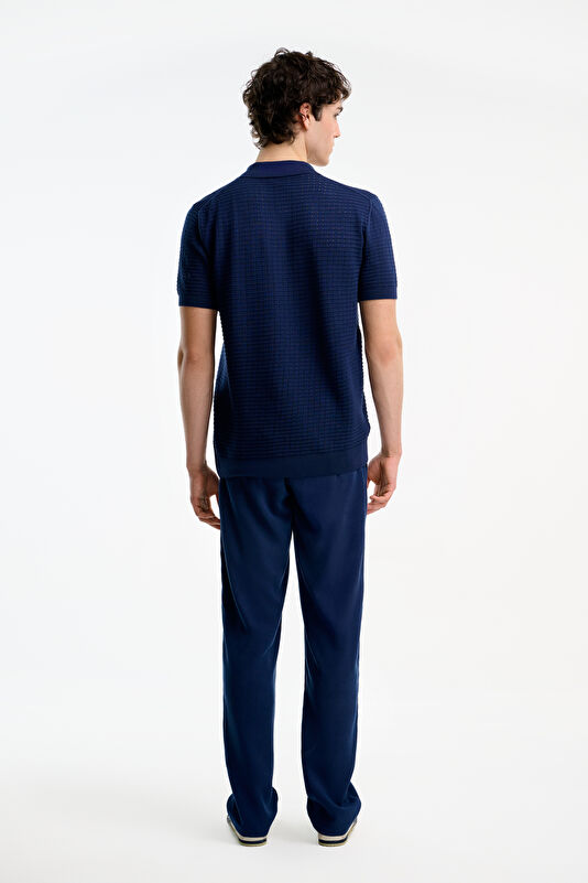Navy Polo Collar Embroidered Men's T-Shirt 2