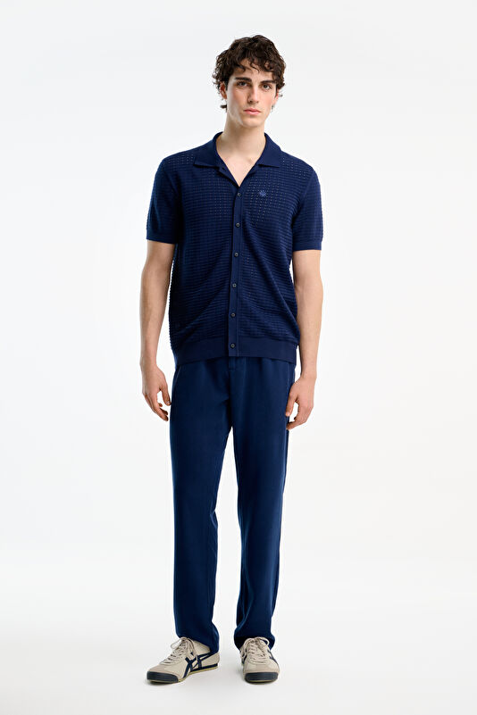 Navy Polo Collar Embroidered Men's T-Shirt 3