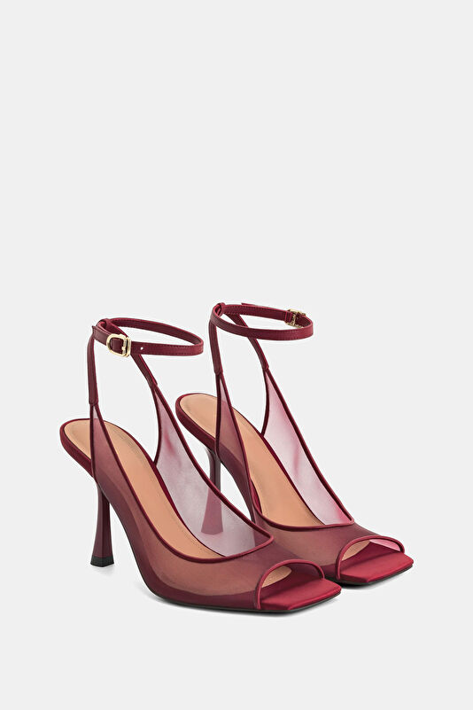 Serenity Open Toe Mesh Slingback Bordo Kadın Ayakkabı 3