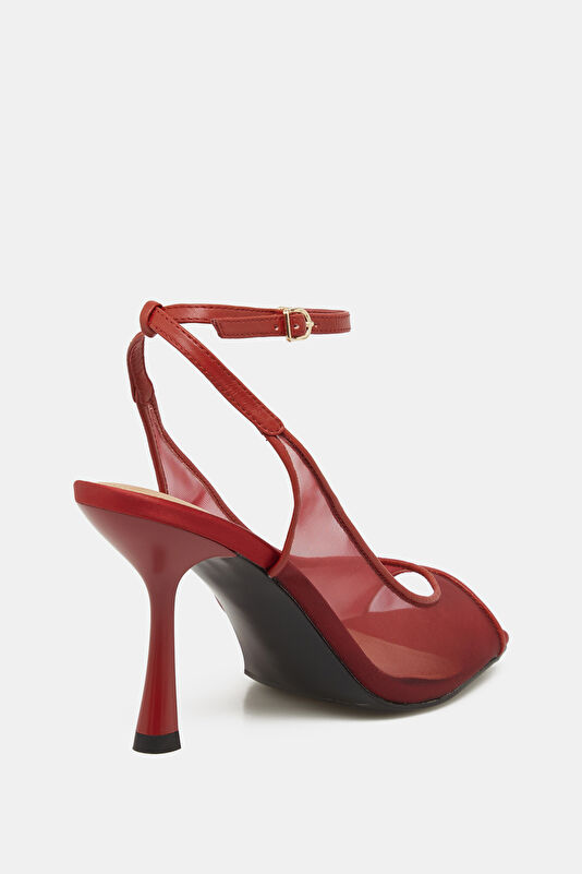 Serenity Open Toe Mesh Slingback Bordo Kadın Ayakkabı 2