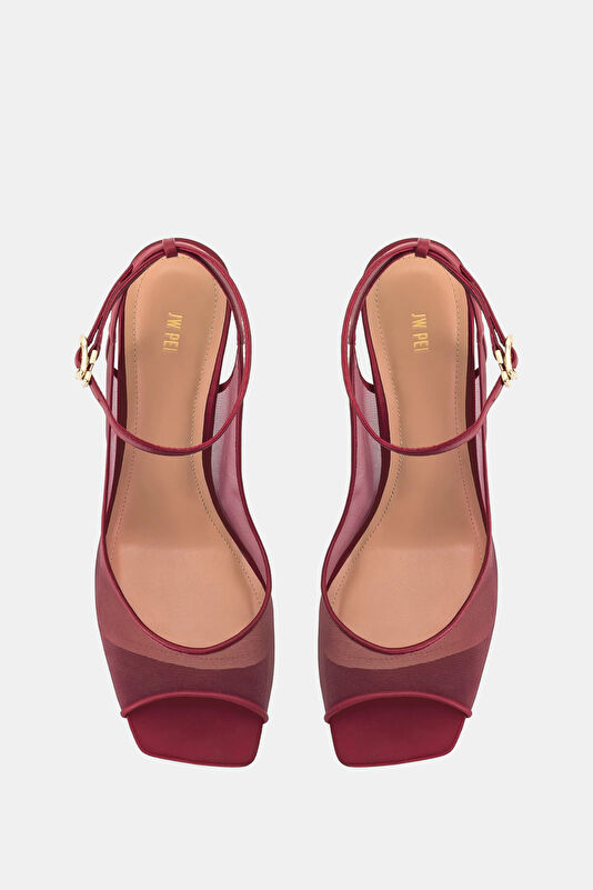 Serenity Open Toe Mesh Slingback Bordo Kadın Ayakkabı 4