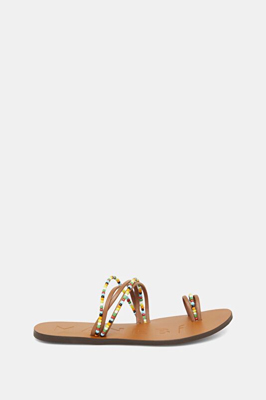 Leather Sandals Tan Women's Slippers