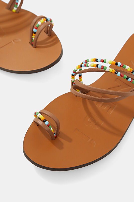 Leather Sandals Tan Women's Slippers 4
