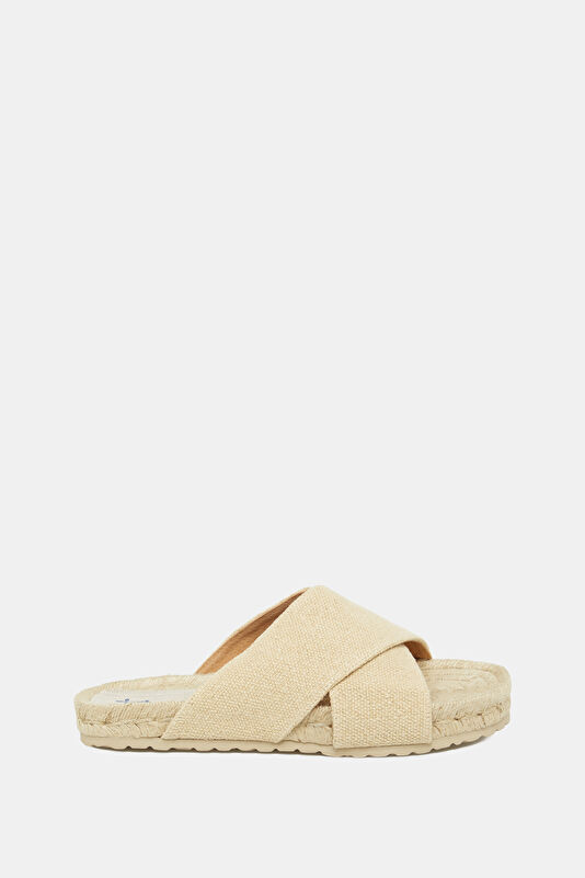 Crossed Bands Cream Men's Slippers