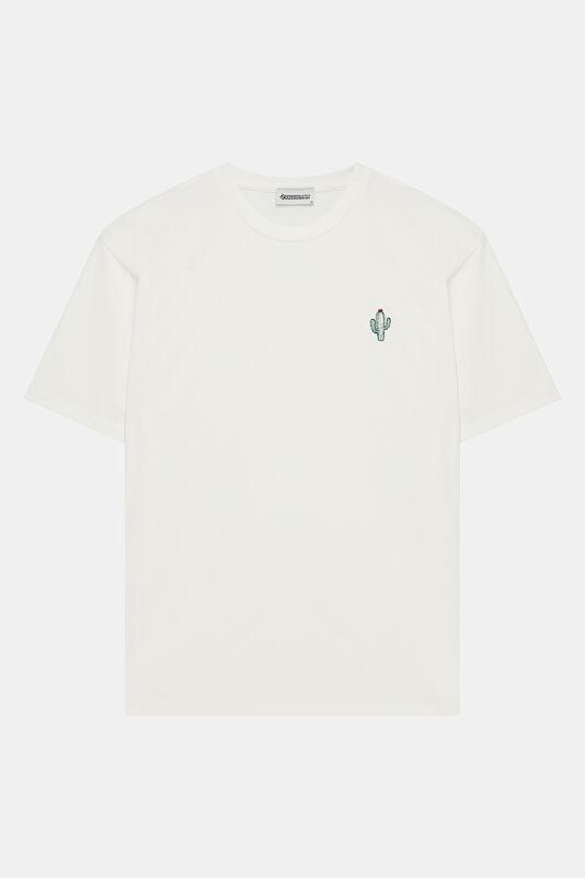 Ecru Crew Neck Embroidered Men's T-Shirt 4