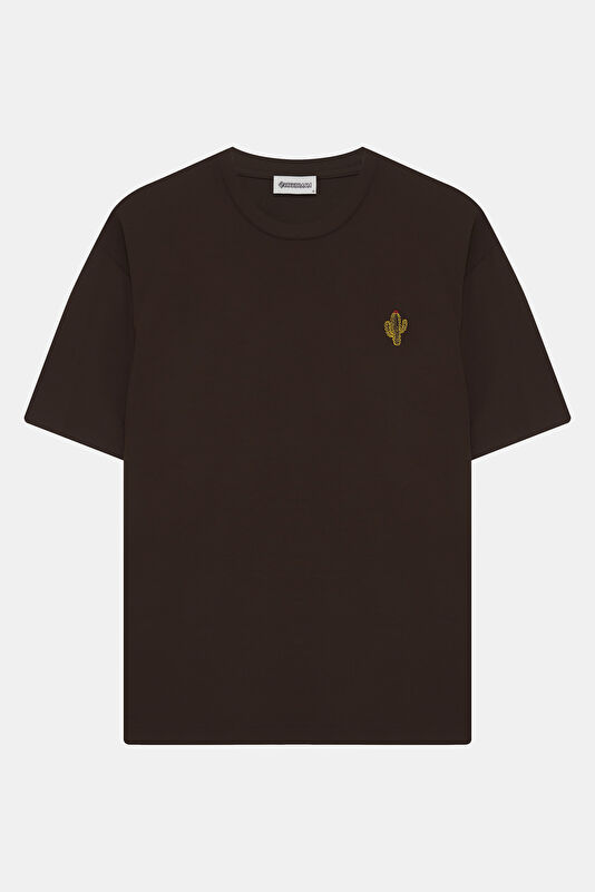 Brown Crew Neck Embroidered Men's T-Shirt 4